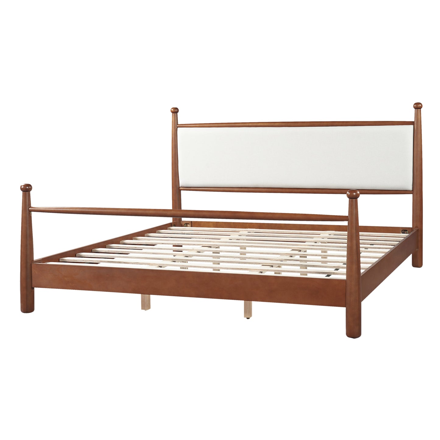 Solid Poplar & Plywood Bed Frame with Upholstered Headboard, King