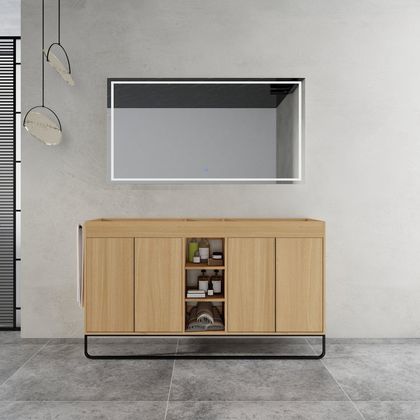 60-Inch Freestanding Bathroom Cabinet with Soft Close Doors & Open Storage