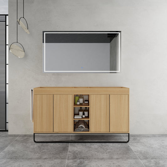 60-Inch Freestanding Bathroom Cabinet with Soft Close Doors & Open Storage