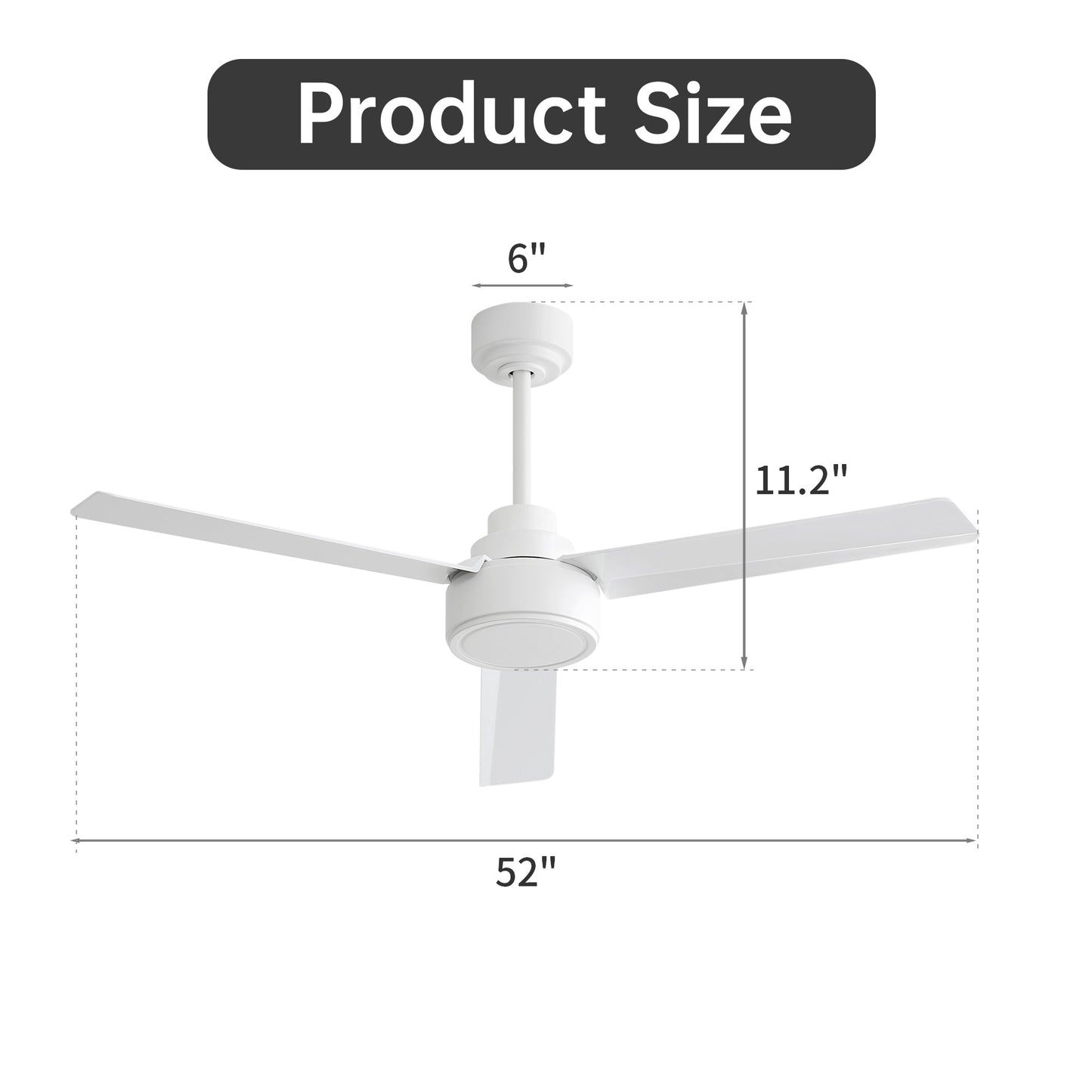 52" Ceiling Fan Without Light with Remote Control and Reversible DC Motor