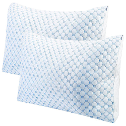 Cooling Memory Foam Pillow Ventilated Soft Bed Pillow w/ Cooling Gel Infused Memory Foam Heat Moisture Reducing Cooling Fiber Breathable Machine Washa