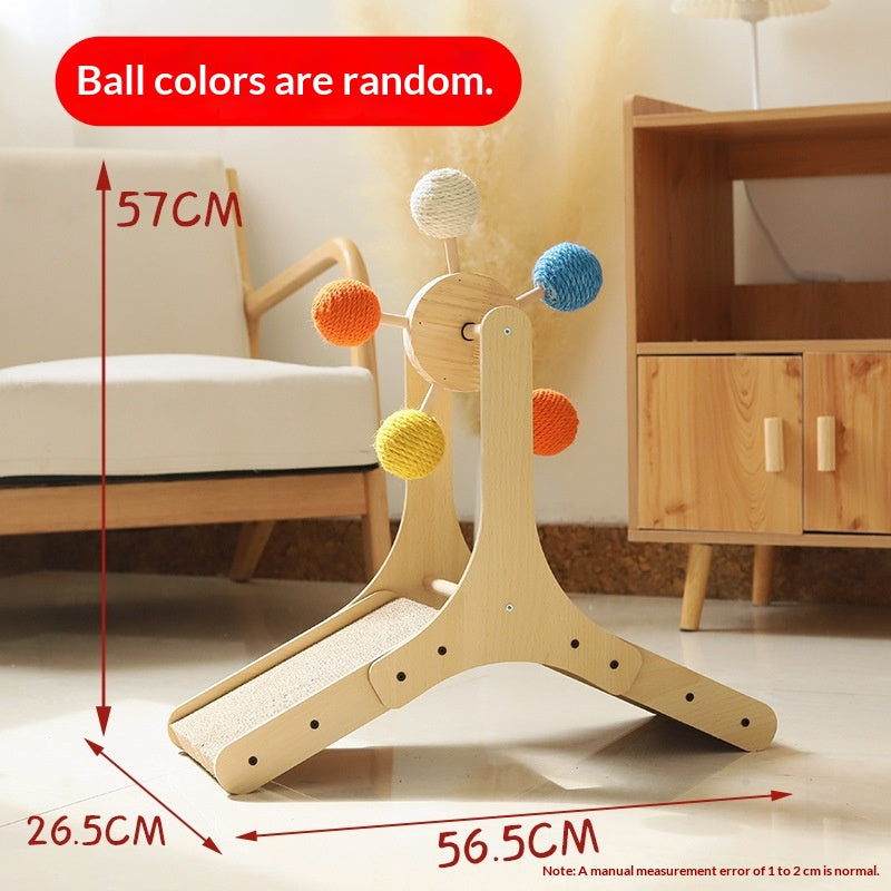 Cat Scratching Board, Solid Wood Cat Turntable Toy, Hemp Rope Claw Sharpening Ball, Cat Self-Entertainment Toy, Cross-Border Pet Supplies