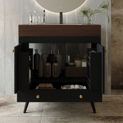Contemporary Free-standing Bathroom Vanity with Faux Marble Top & Ceramic Sink
