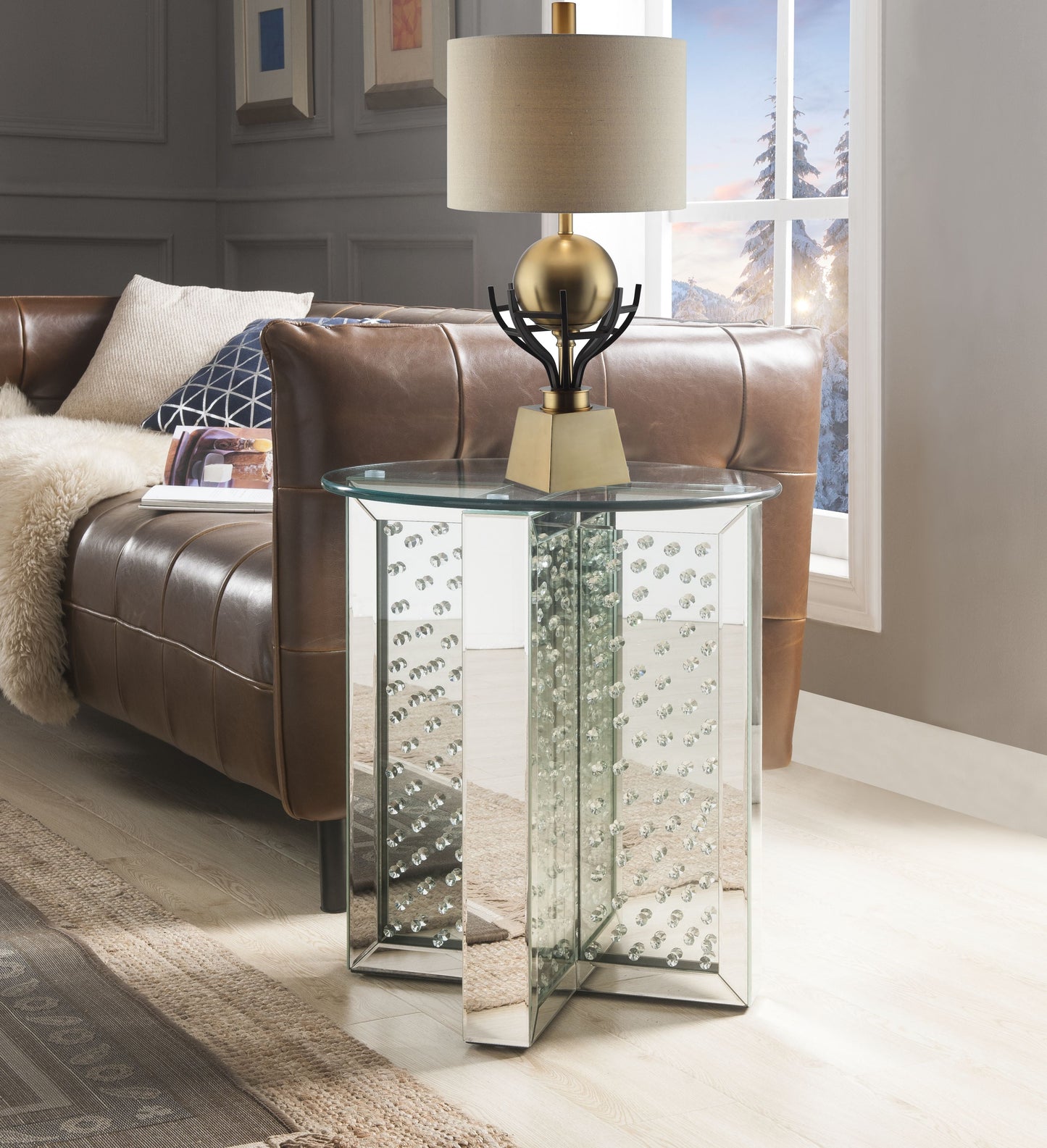 Nysa Mirrored & Faux Crystals End Table (Assembled)