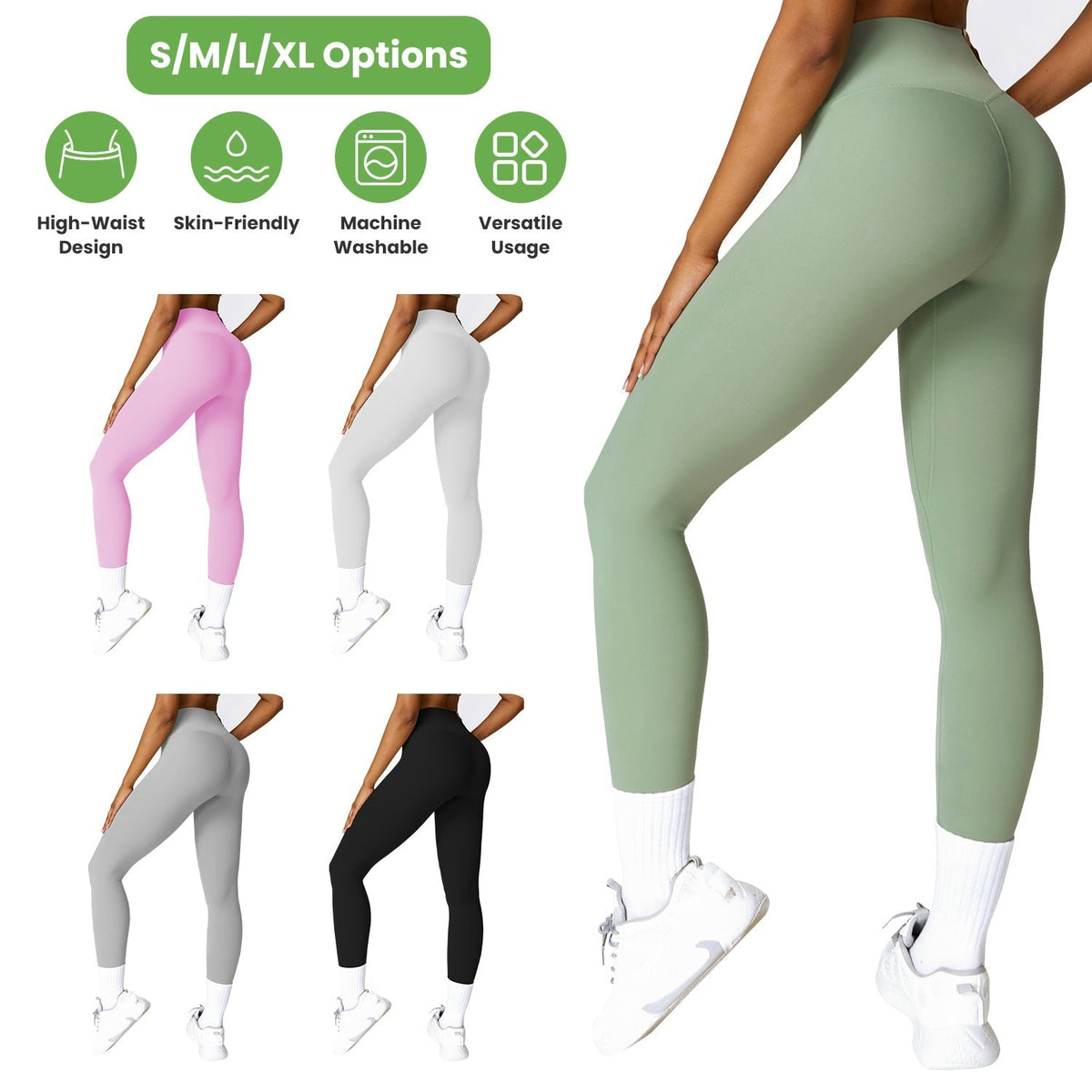 Women\'s High Waist Workout Leggings Tummy Control Compression Yoga Tight Pants Gym Pants Athletic Running Leggings with 25In Inseam No Front Seam
