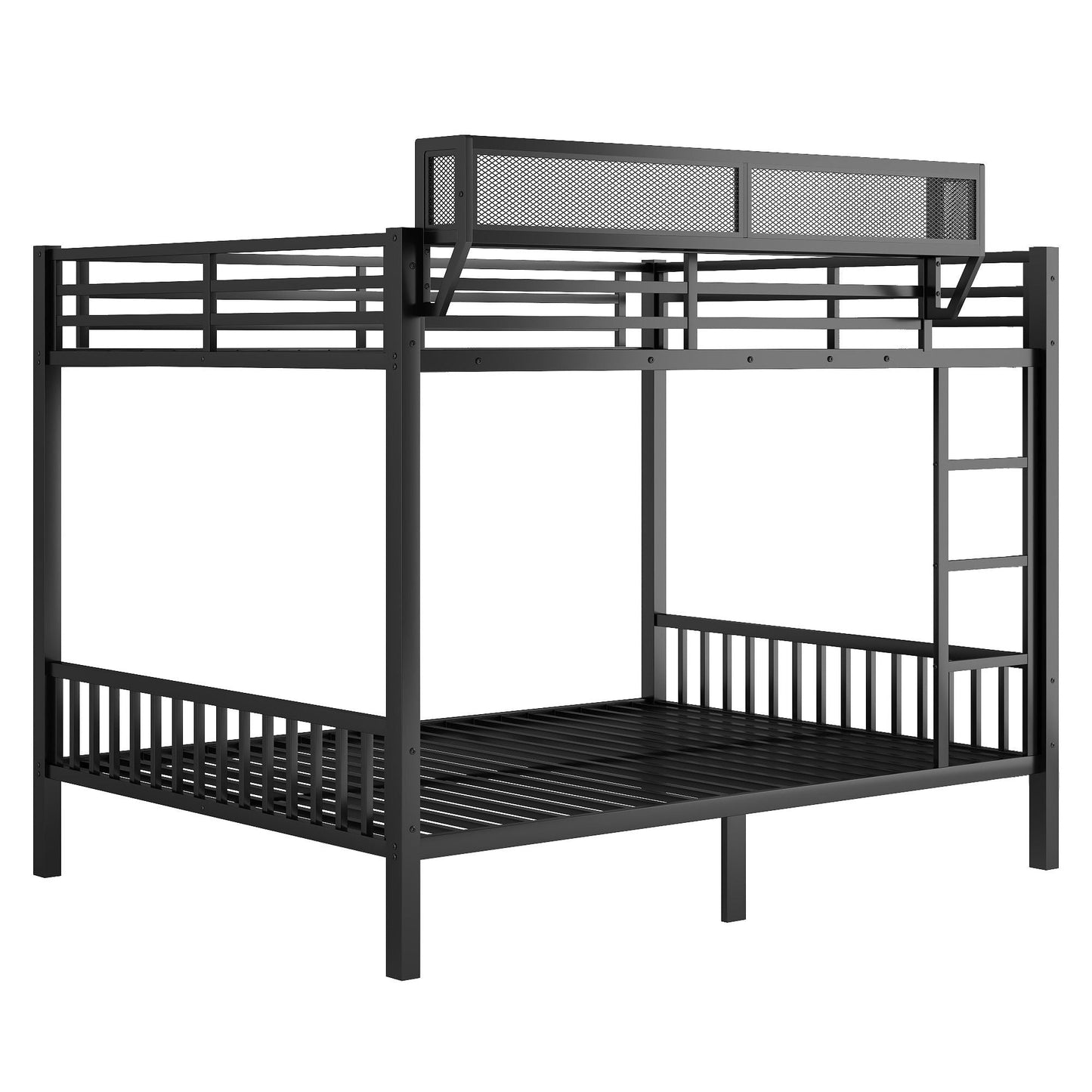 Queen Over Queen Bunk Bed With Ladder And Storage Shelf - Black