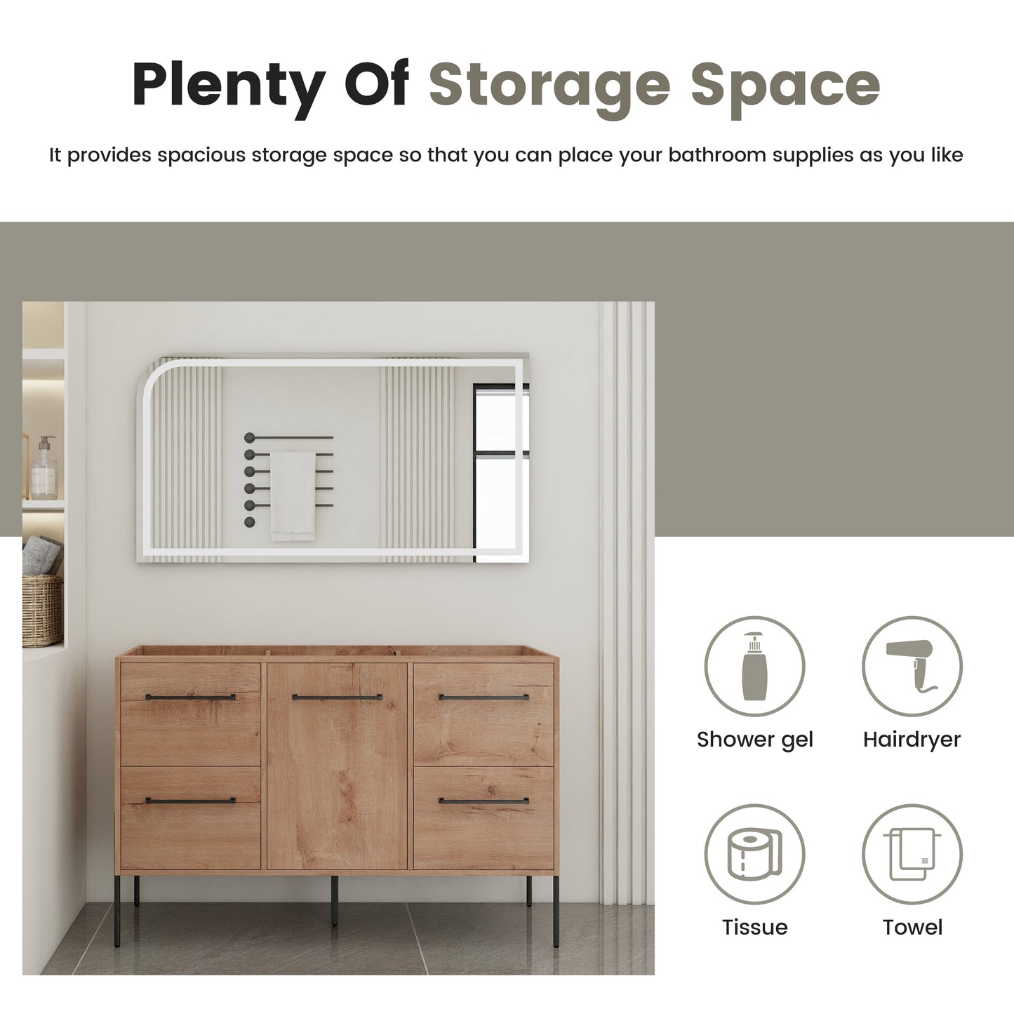 48" Freestanding Bathroom Vanity With Soft-Close Cabinet Door and 4 Drawers