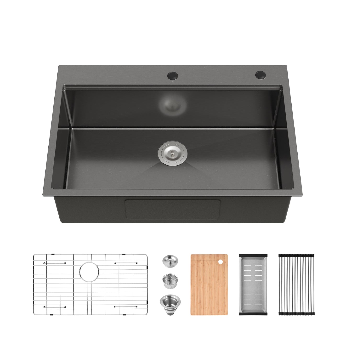 Stainless Steel Kitchen Sink, 33″x22″ Single Bowl, Overmount Handmade Sink
