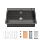 Stainless Steel Kitchen Sink, 33″x22″ Single Bowl, Overmount Handmade Sink