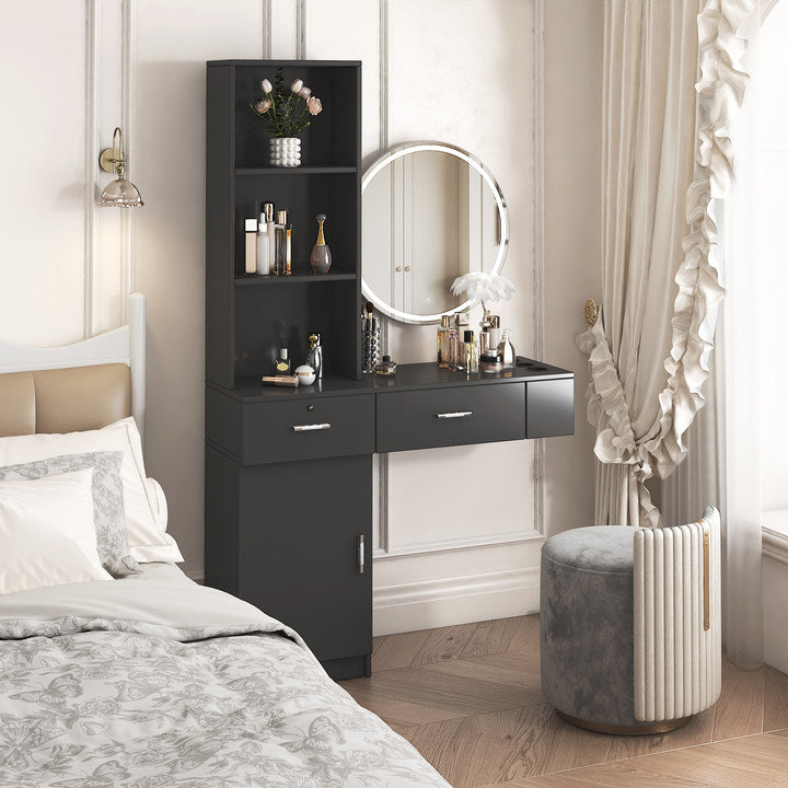 Black Modern Simple Hair Desk with Multi-Layer Storage