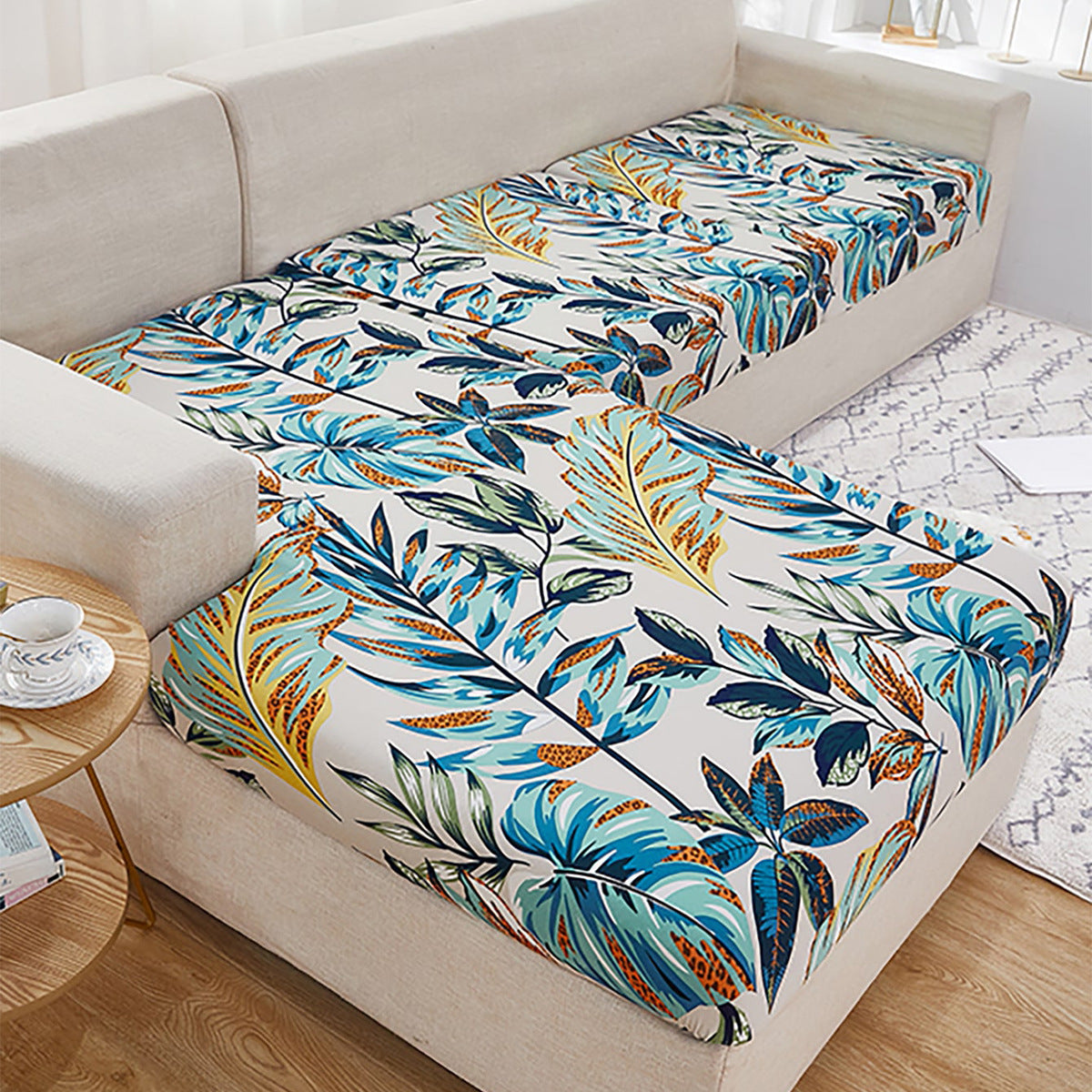 New Rainforest Leaf Sofa Seat Cover Solid Color Stretch Dustproof Printed Sofa Cover