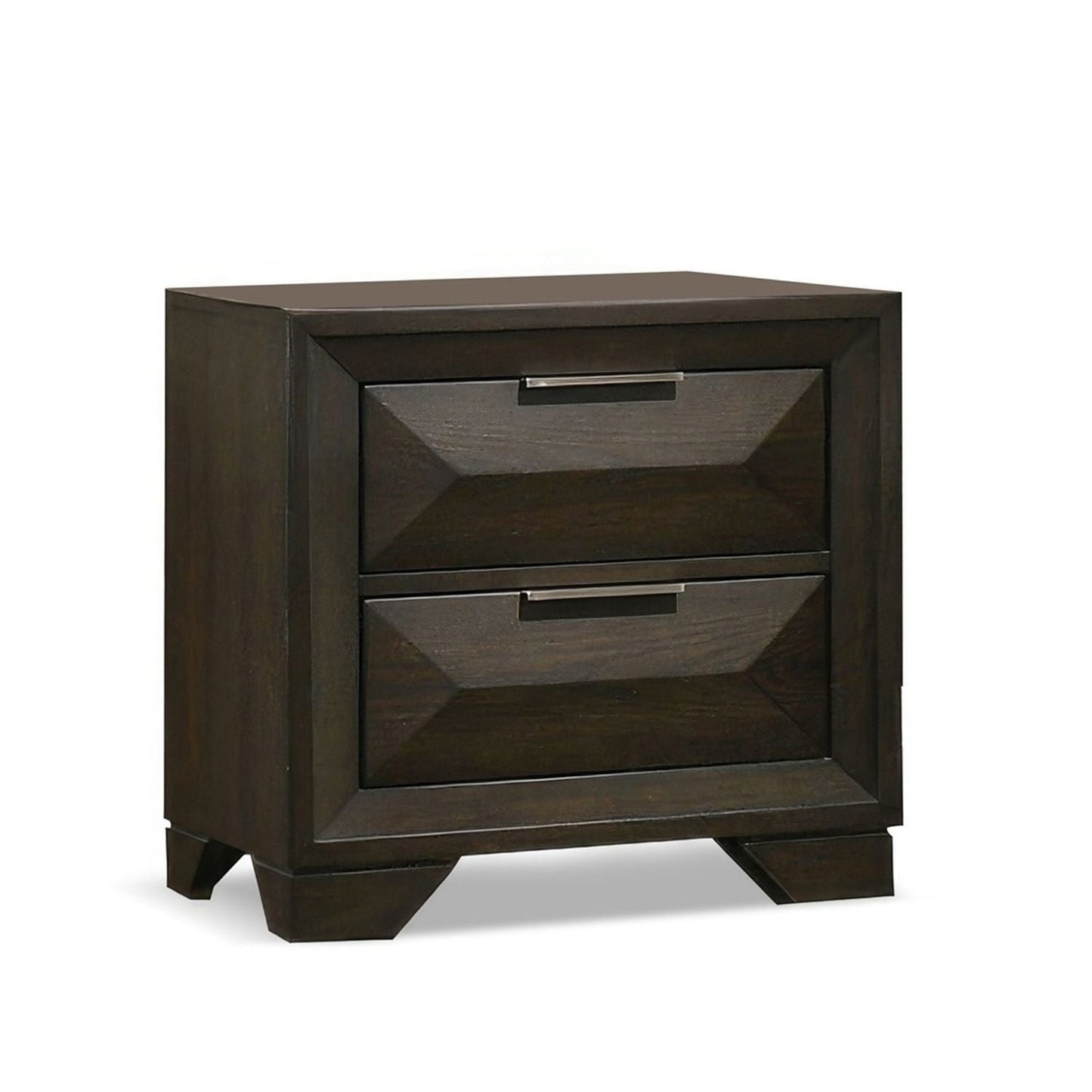 3 Piece Bedroom Set With Faceted Panels Bed And 2 Nightstands