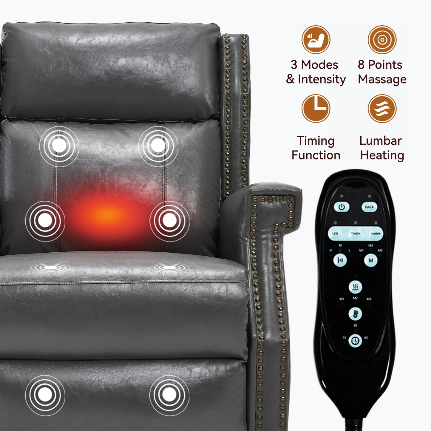 Manual Recliner Chair  With Heavy Duty Motion Mechanism, 8 Vibrating Nodes And 3 Massage Modes For Living Room