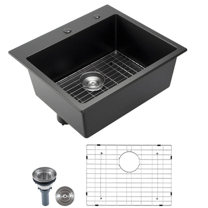 25 Inch Granite Kitchen Sink Top Mount Single Bowl Drop-In Basin for RV Bar
