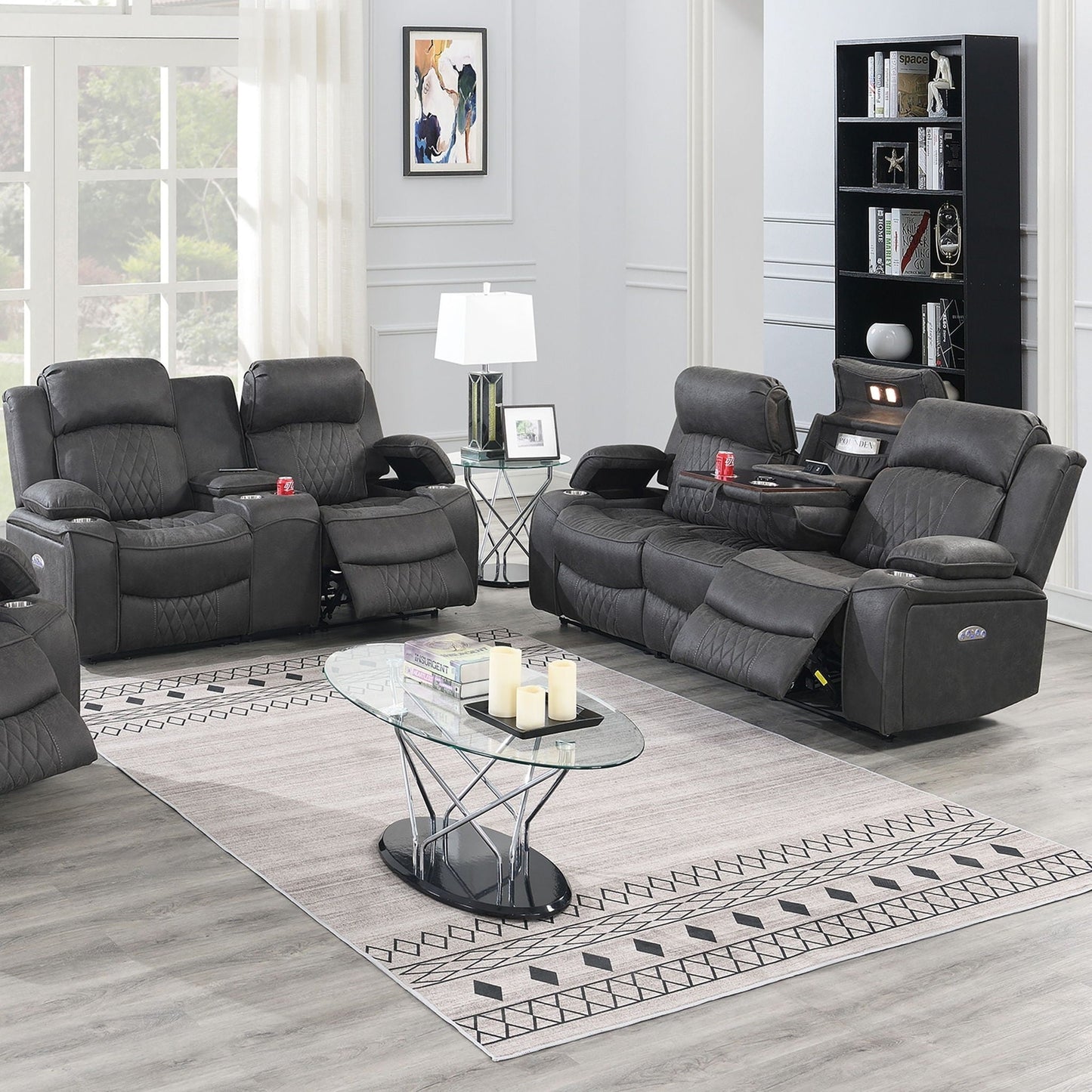 Power Motion Living Room Set With USB Port, Adjustable Headrest, Cup Holder