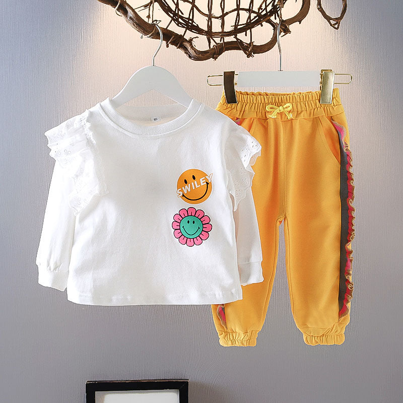New Style Western Style Children Girl Fashionable Spring And Autumn Leisure Sports Two-piece Suit