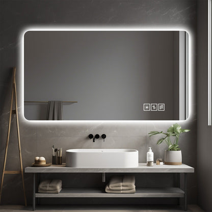 Wall Mounted LED Lighting Mirror With 3 Color Lighting, Dimming, Waterproof, Anti Fog, Touch Switch - Silver