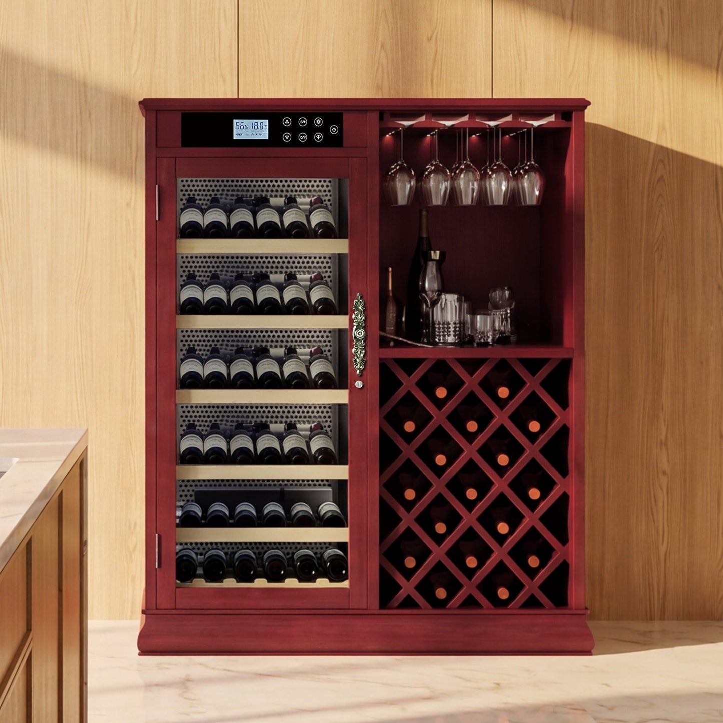 69 Bottles Wood Wine Refrigerator Cabinet
