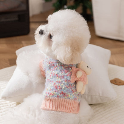 Autumn And Winter Pet Sweaters, Three-dimensional Bear Floral Yarn, Small And Medium-sized Dog Bichon Frise Yorkshire Terrier Pullover, Cat And Dog Clothes