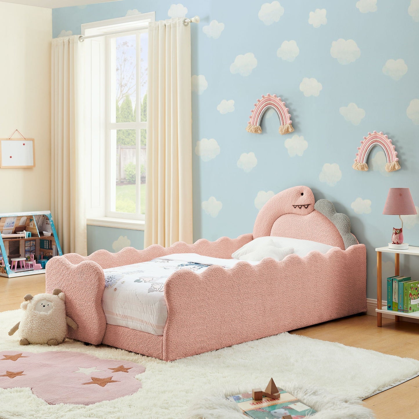 Cute Dinosaur Shaped Bed With Safety Guardrail, Toddler Frame
