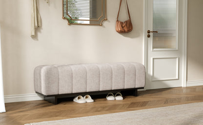 Indoor Dining Bench in Oatmeal Chenille Fabric with Rubber Wood Legs