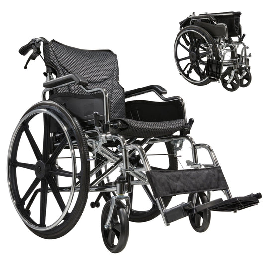 Lightweight Foldable Manual Wheelchair for Adults with Double Brakes