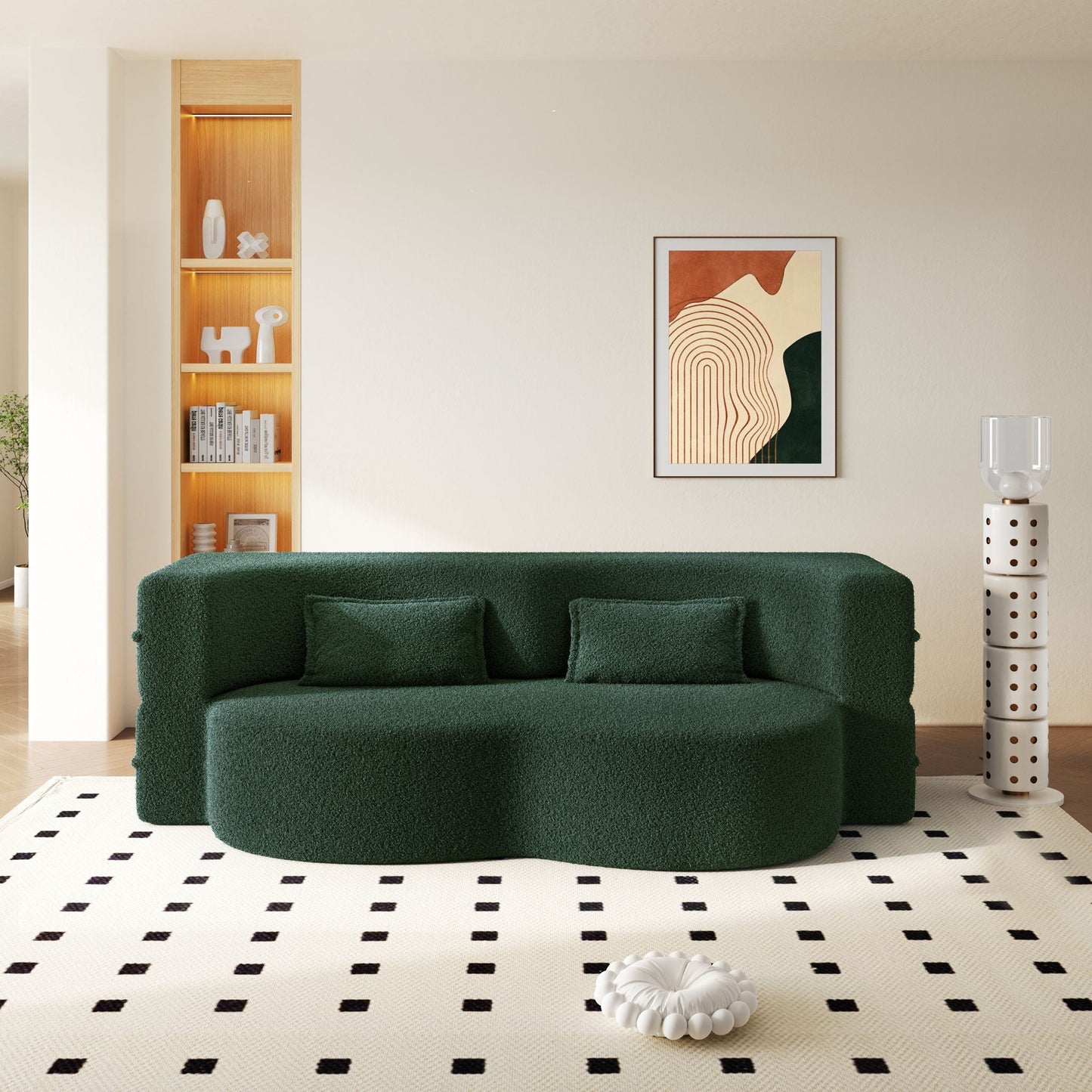 Modern Floor Sleeper Sofa Bed With 2 Pillows, Convertible Twin Size Folding Mattress For Living Room
