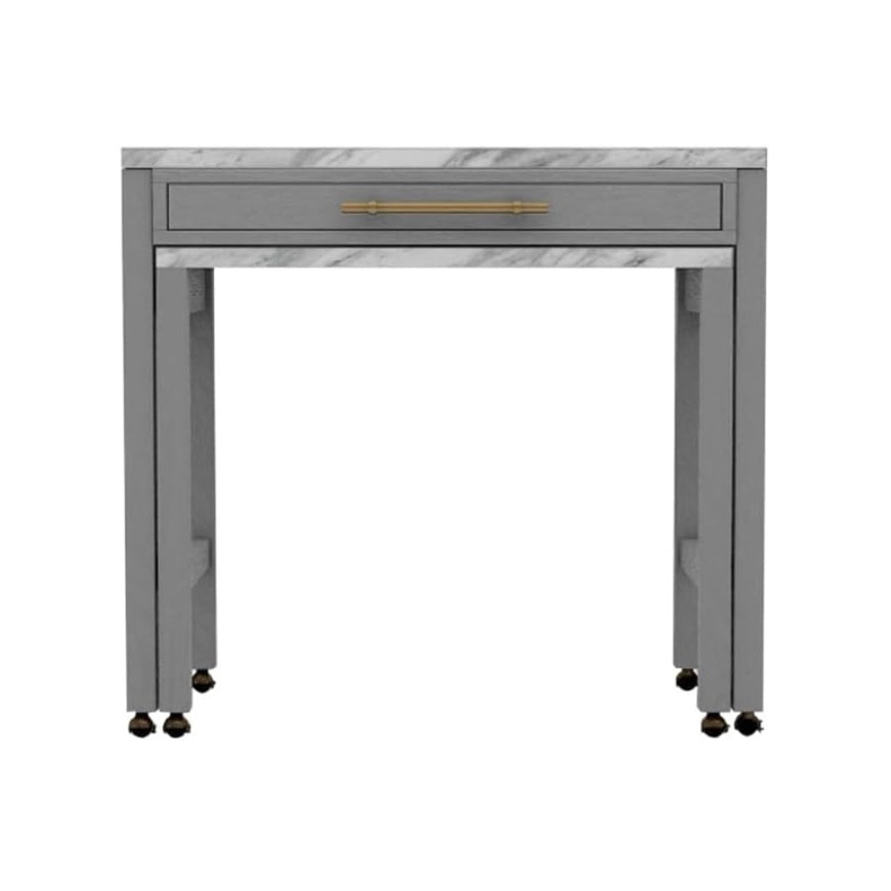 Light Gray Faux Marble Dining Table with Storage Drawer