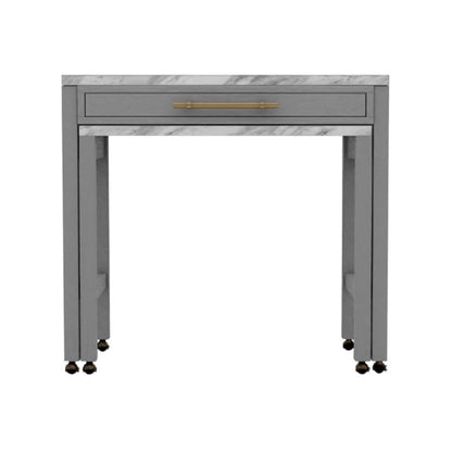 Light Gray Faux Marble Dining Table with Storage Drawer