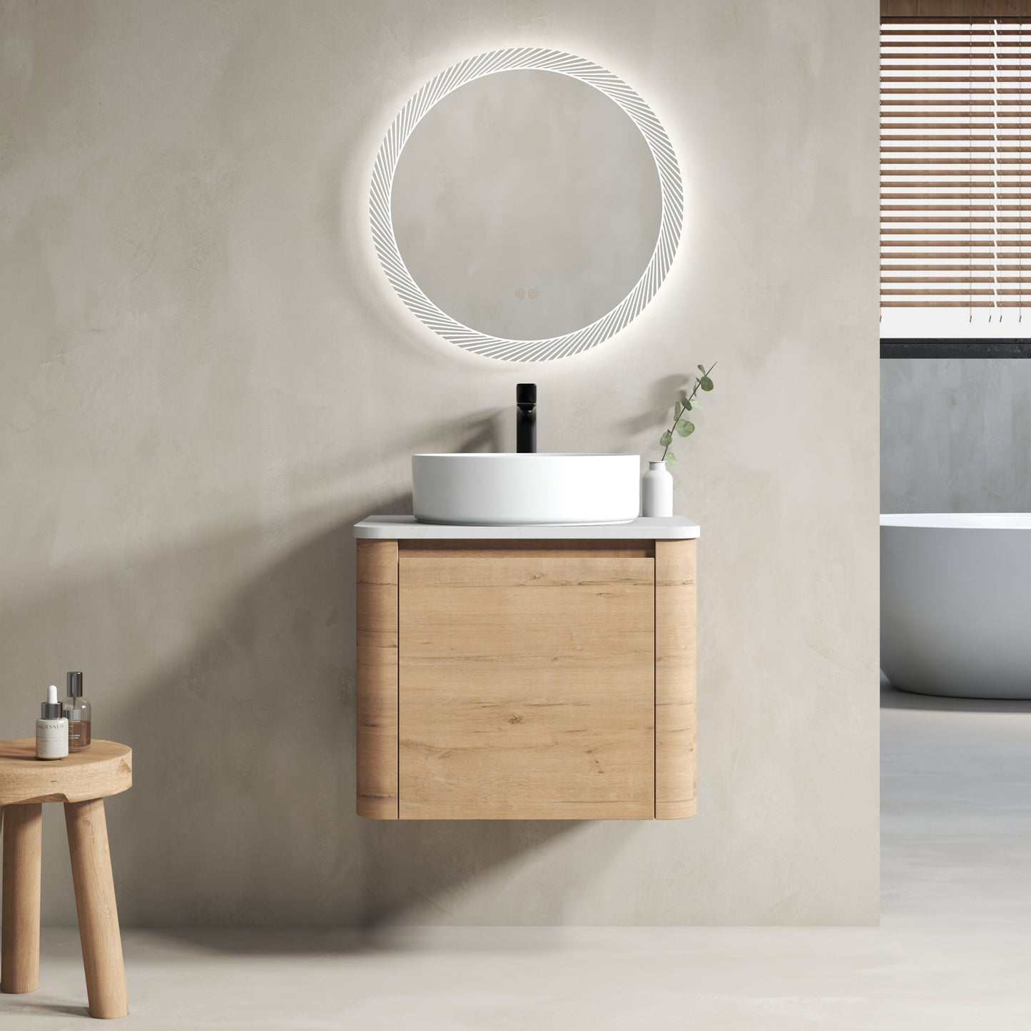 24" Wall-Mounted Bathroom Vanity With Ceramic Art Sink & Soft-Close Door