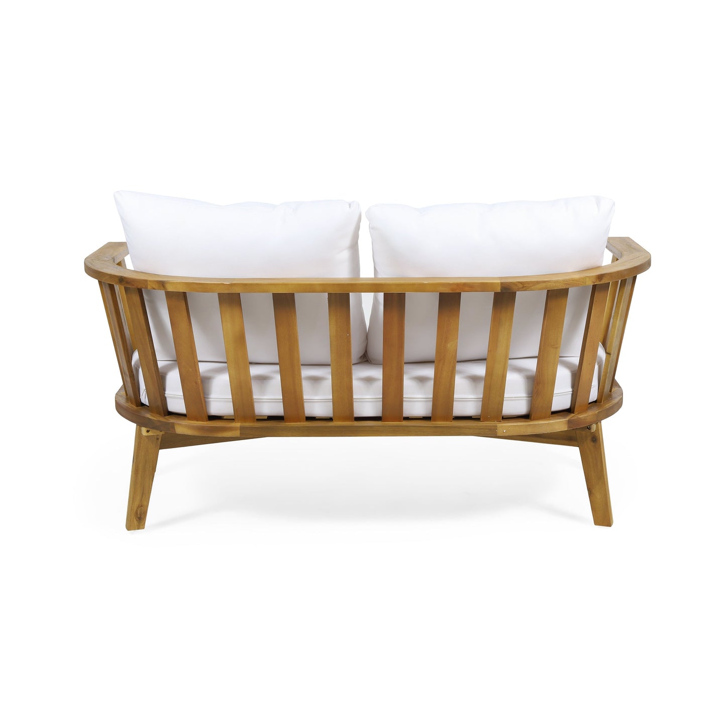 2-Person Outdoor Acacia Wood Patio Seating Group with Cushions and Coffee Table