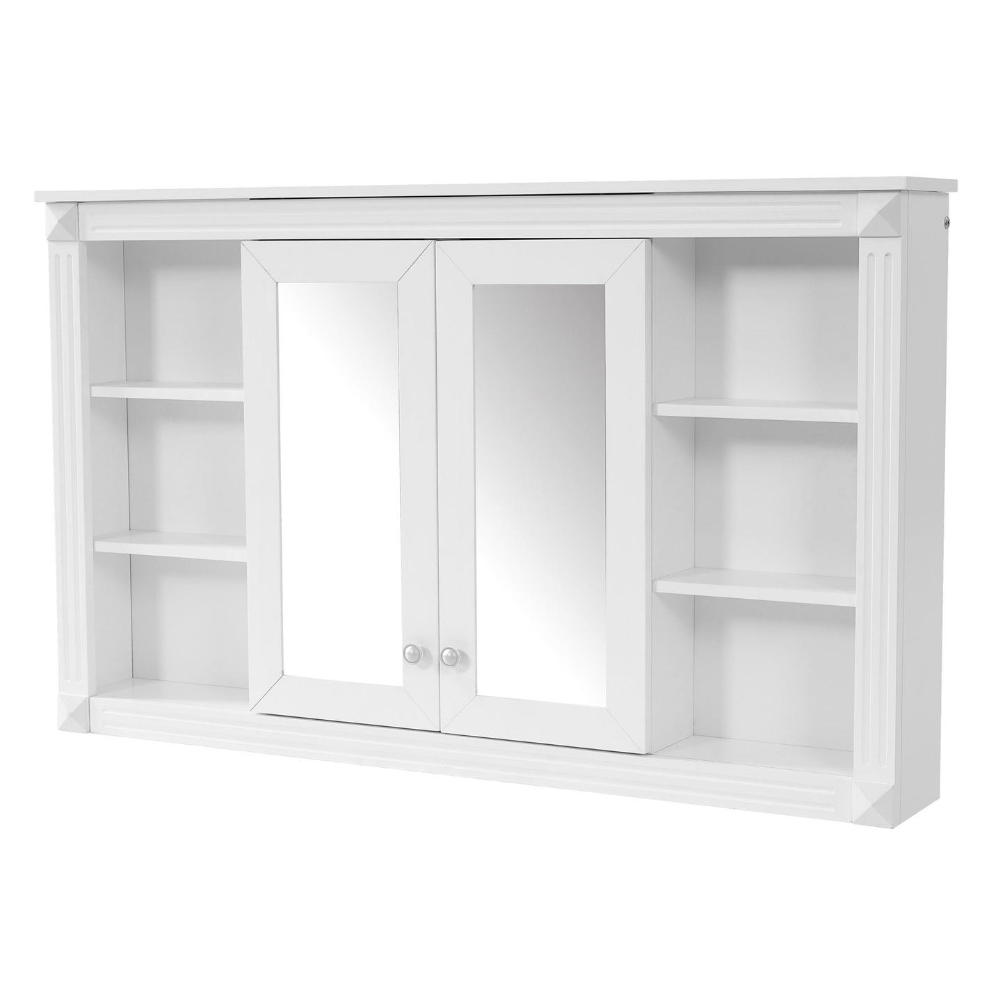 Wall-Mounted Mirror Cabinet With Adjustable Shelf and Open Shelves