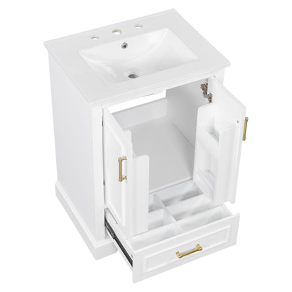 Bathroom Vanity With Sink, 1 Divided Drawer And 2 Soft Close Doors With Double Shelf