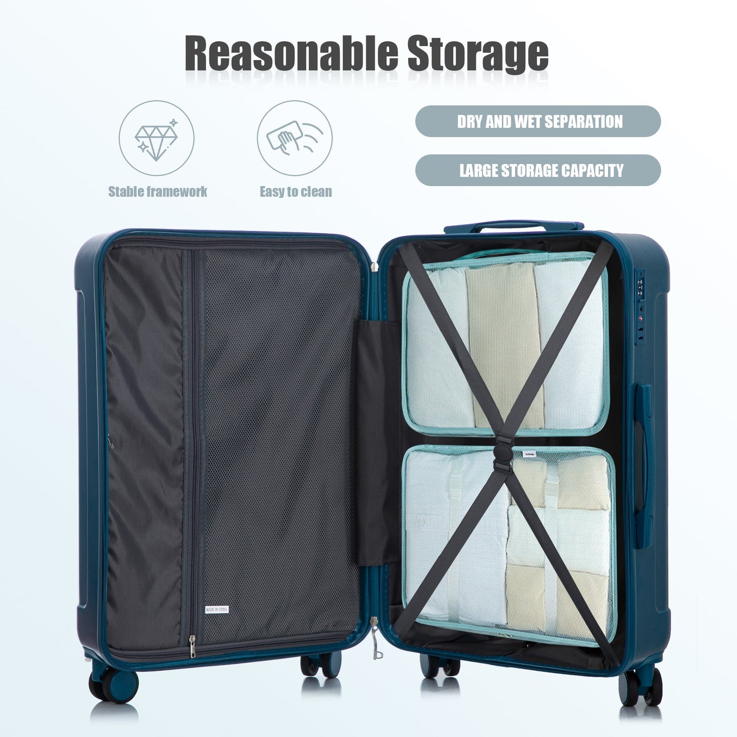 3-Piece ABS Spinner Wheel Luggage Set 20"/24"/28" Dark Blue