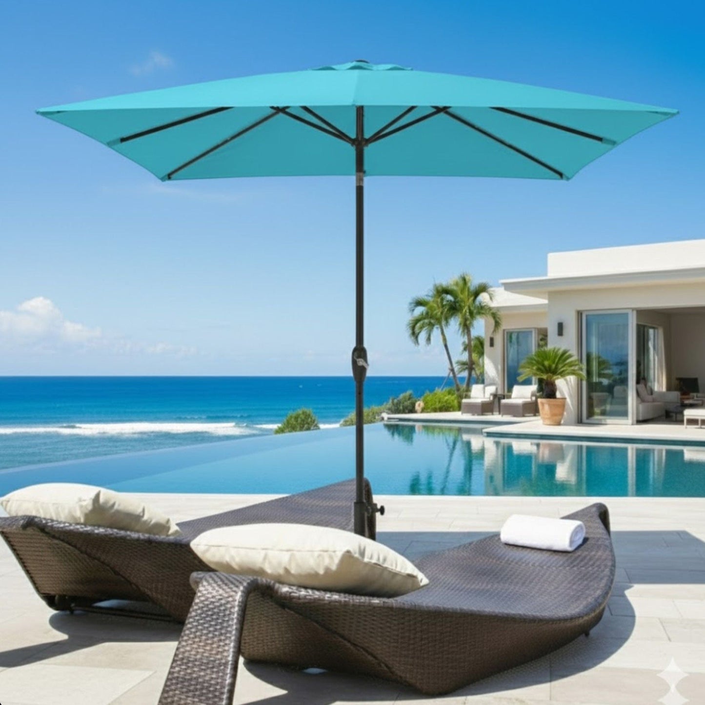 Rectangular Patio Umbrella With Crank Tilt, Polyester UV-Resistant Canopy