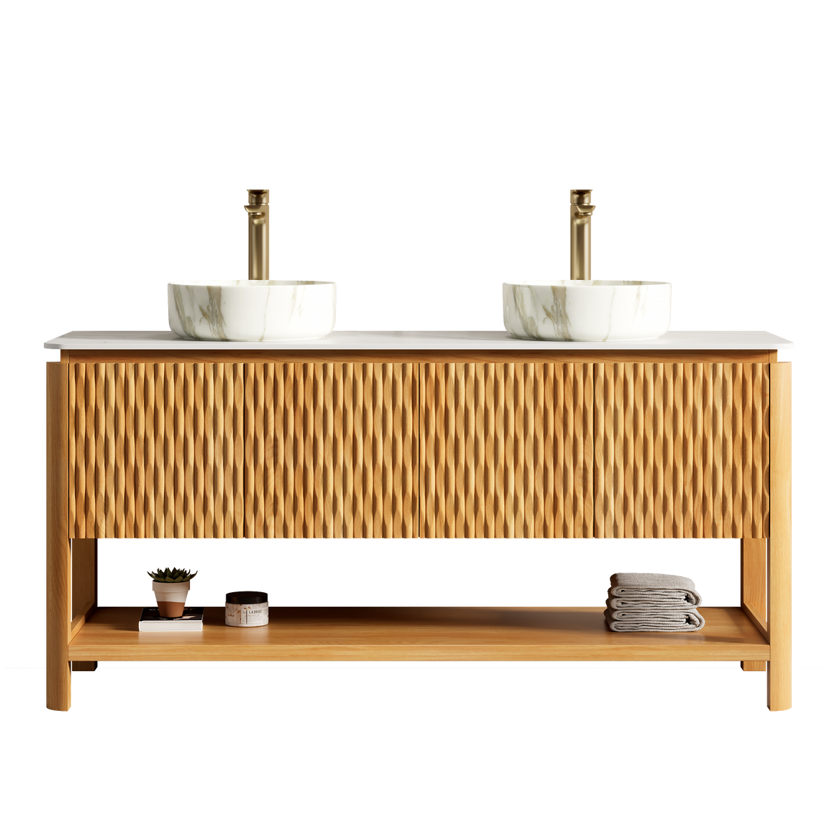 SHARMA 60" Bathroom Vanity & Sinks - Freestanding Plywood Storage Cabinet