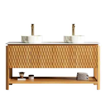 SHARMA 60" Bathroom Vanity & Sinks - Freestanding Plywood Storage Cabinet
