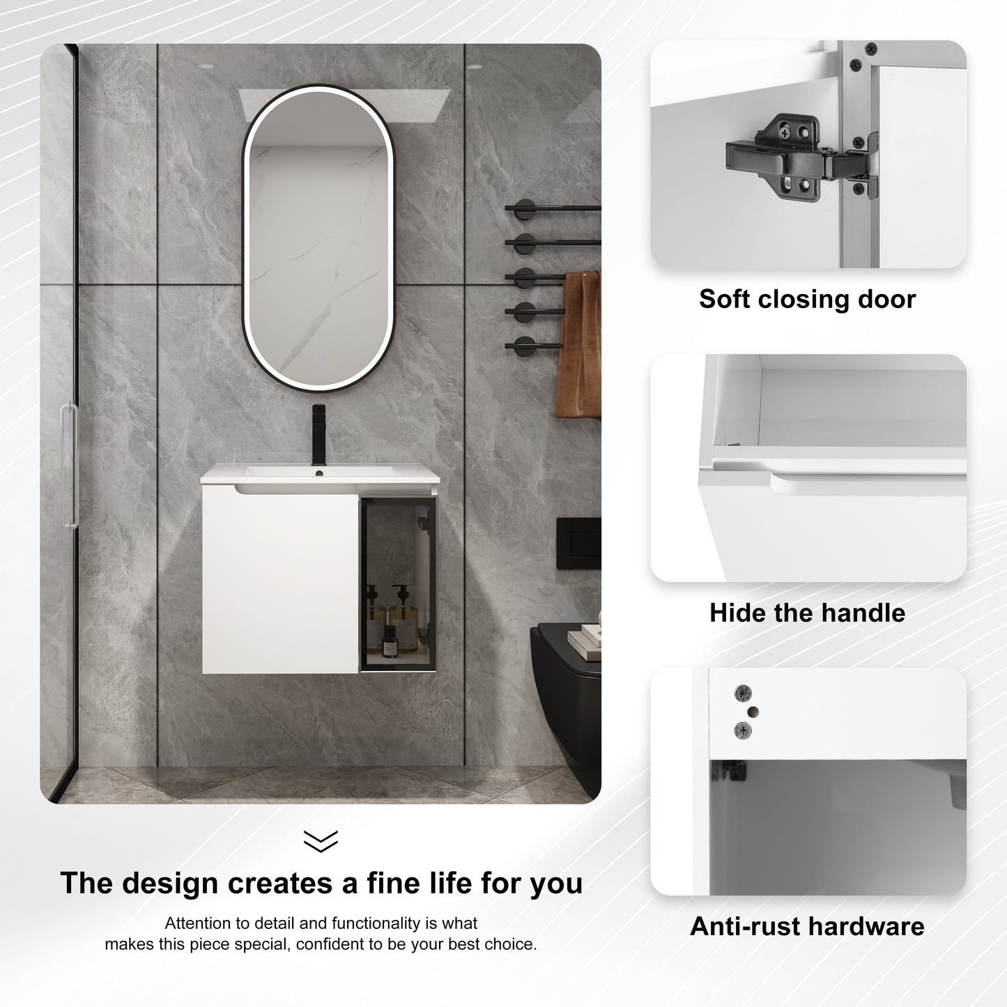 24" Wall-Mounted Bathroom Vanity With Ceramic Sink