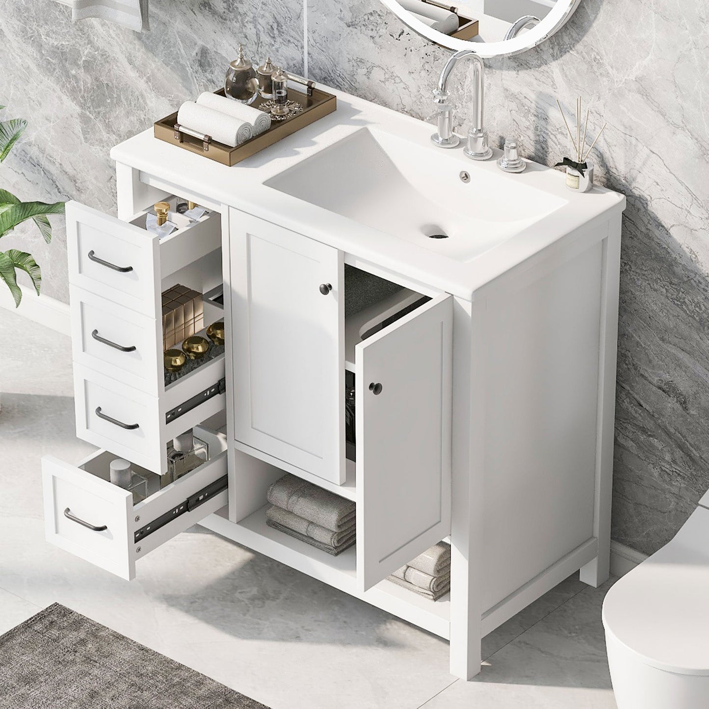 36" Bathroom Vanity with Sink Top and Storage Cabinet
