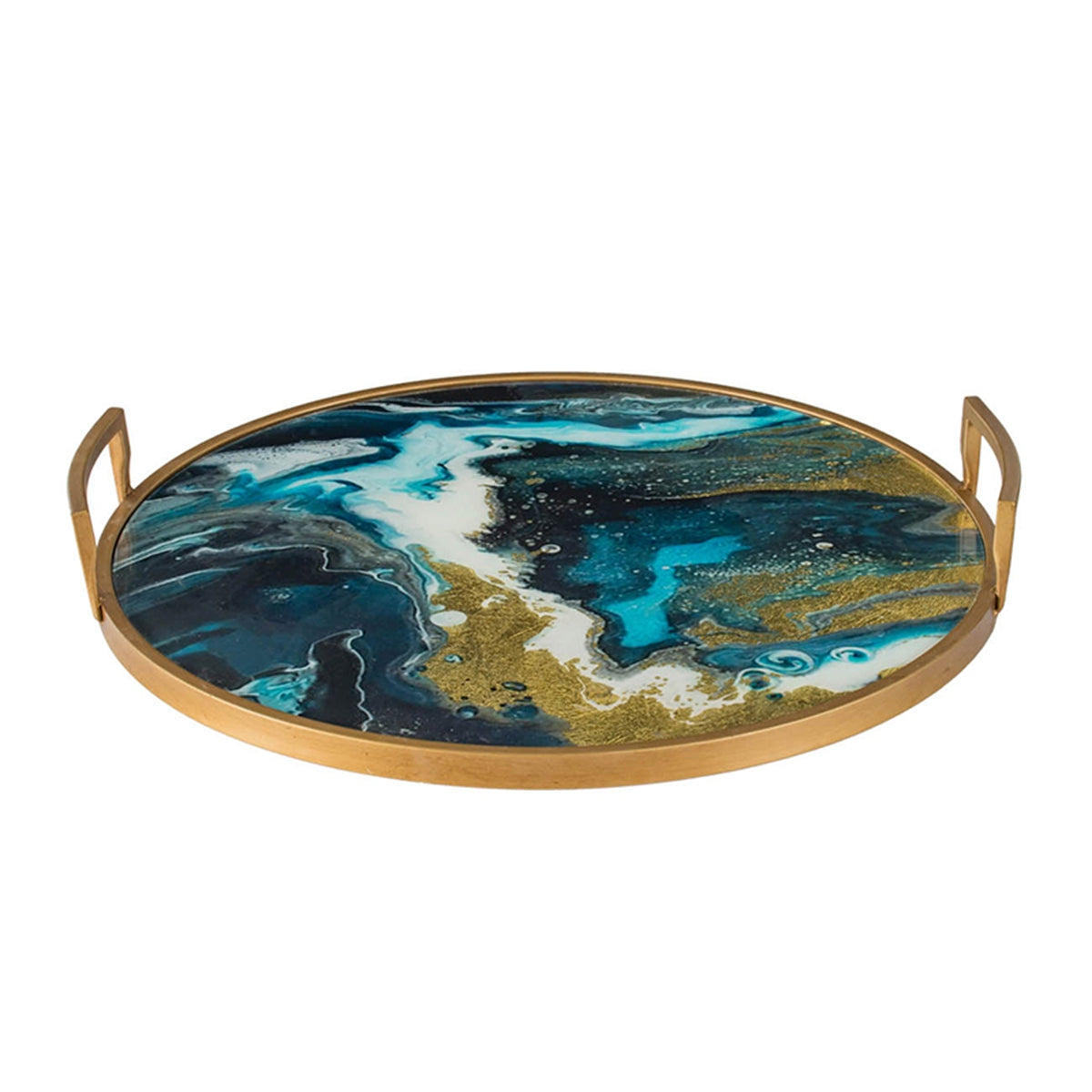 20.9x20.1x3.1" Round Accent Mirrored Tray with Handles