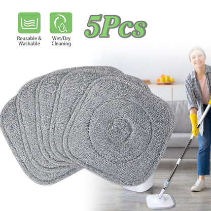5Pcs Microfiber Mop Pads Reusable Washable Cloth Mop Flat Replacements Head 8.66x8.66in for Square Mop and and Bucket Set Wet/Dry Floor Cleaning