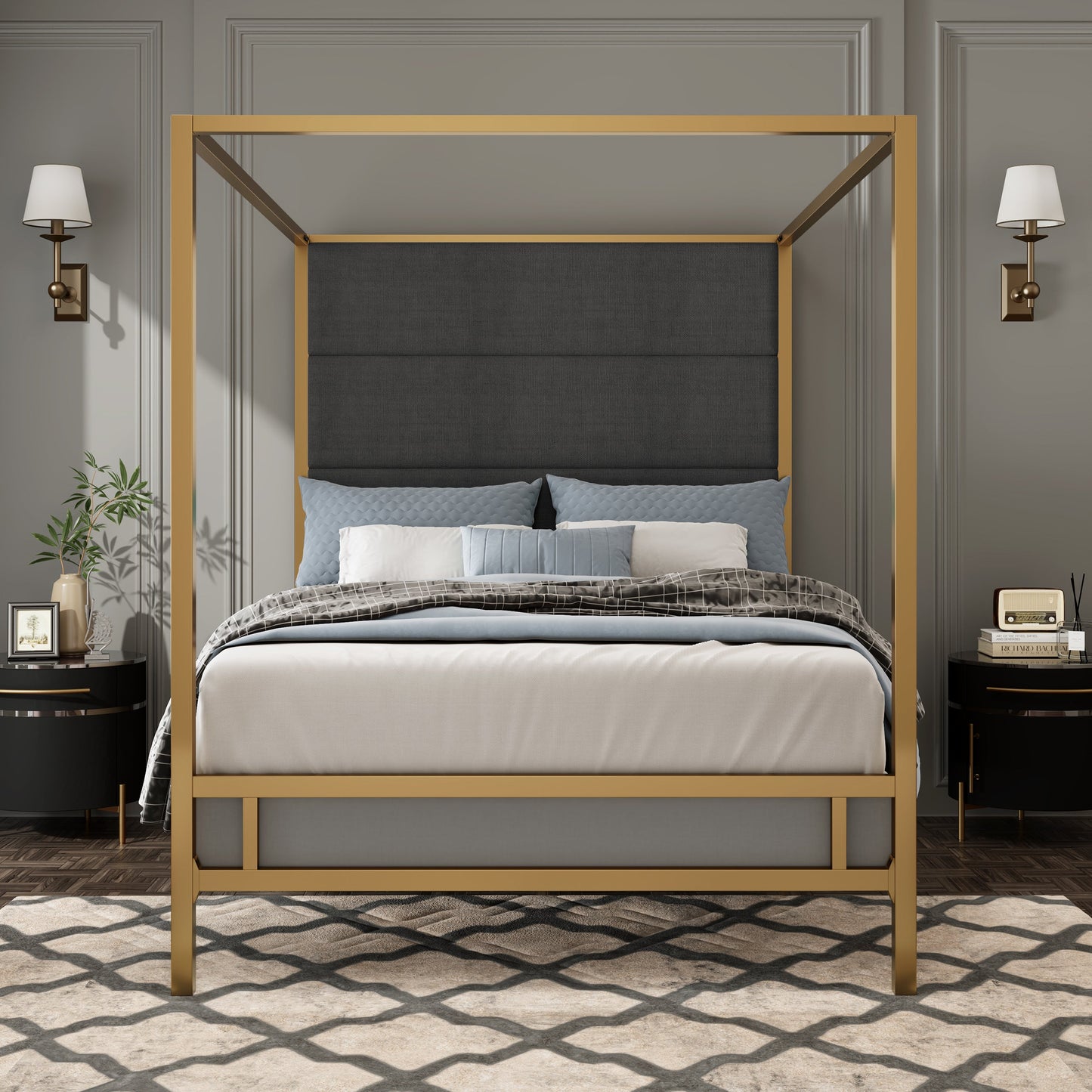 Modern Gold Metal Canopy Bed