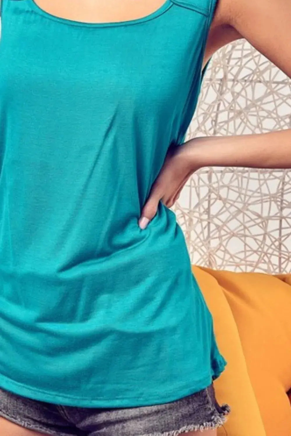 Women's Tank Top Rayon Knit Tank Top - Cutout Detail - Casual Sleeveless