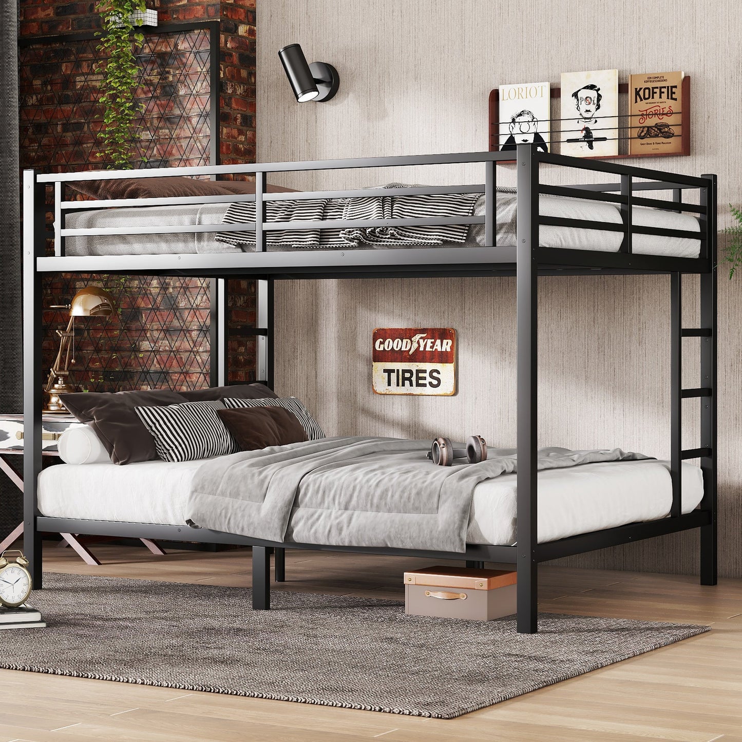 Metal Queen Over Queen Bunk Bed for Teens and Adults
