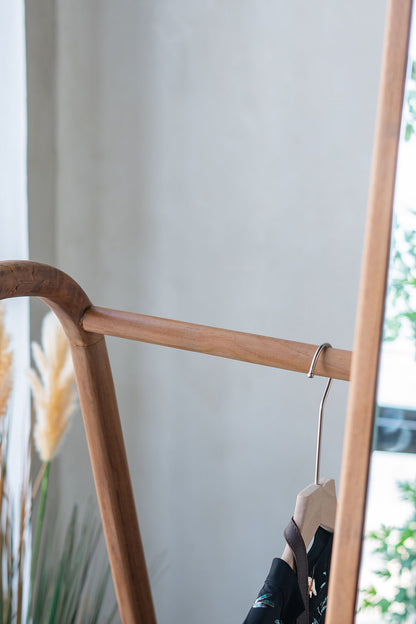 Clothes Hanger With Mirror, Large - Brown