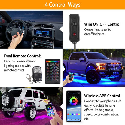 8 Pods RGB LED Rock LightsÊDC12V Car Neon Light Kit IP68 Waterproof Underglow Lights with Double Remote Controls Wireless APP ControlÊfor Jeep Truck U