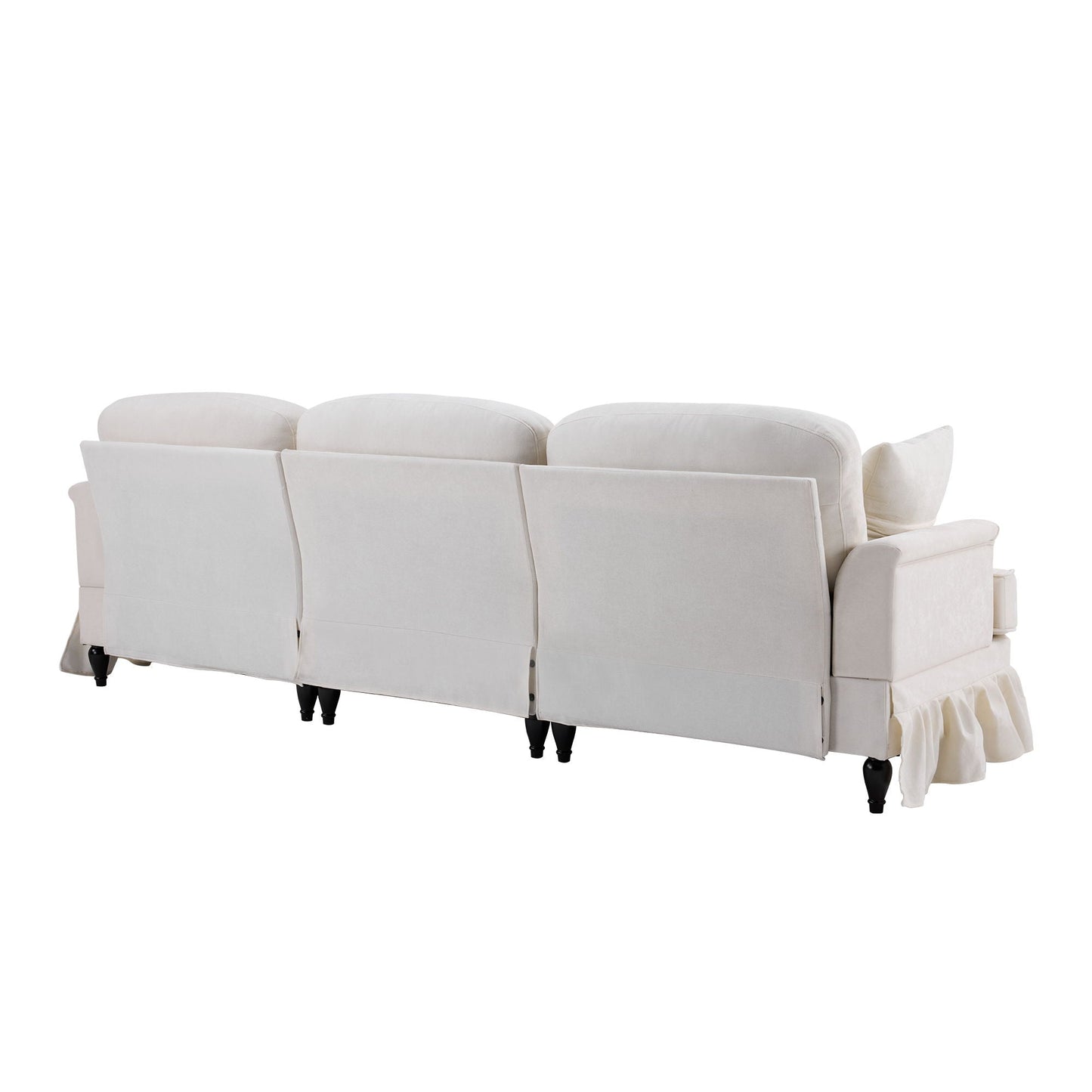 L-Shaped Sectional Sofa With Removable Ruffled Skirt, Flared Arms, Ottoman - White