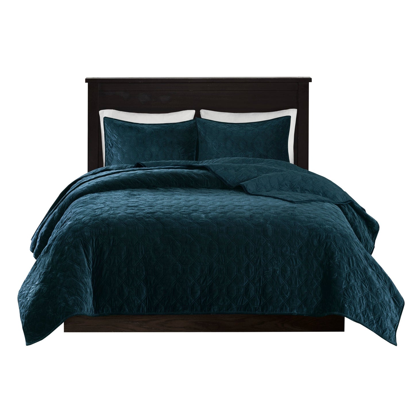 3 Piece Velvet Quilt Set Teal Full/Queen