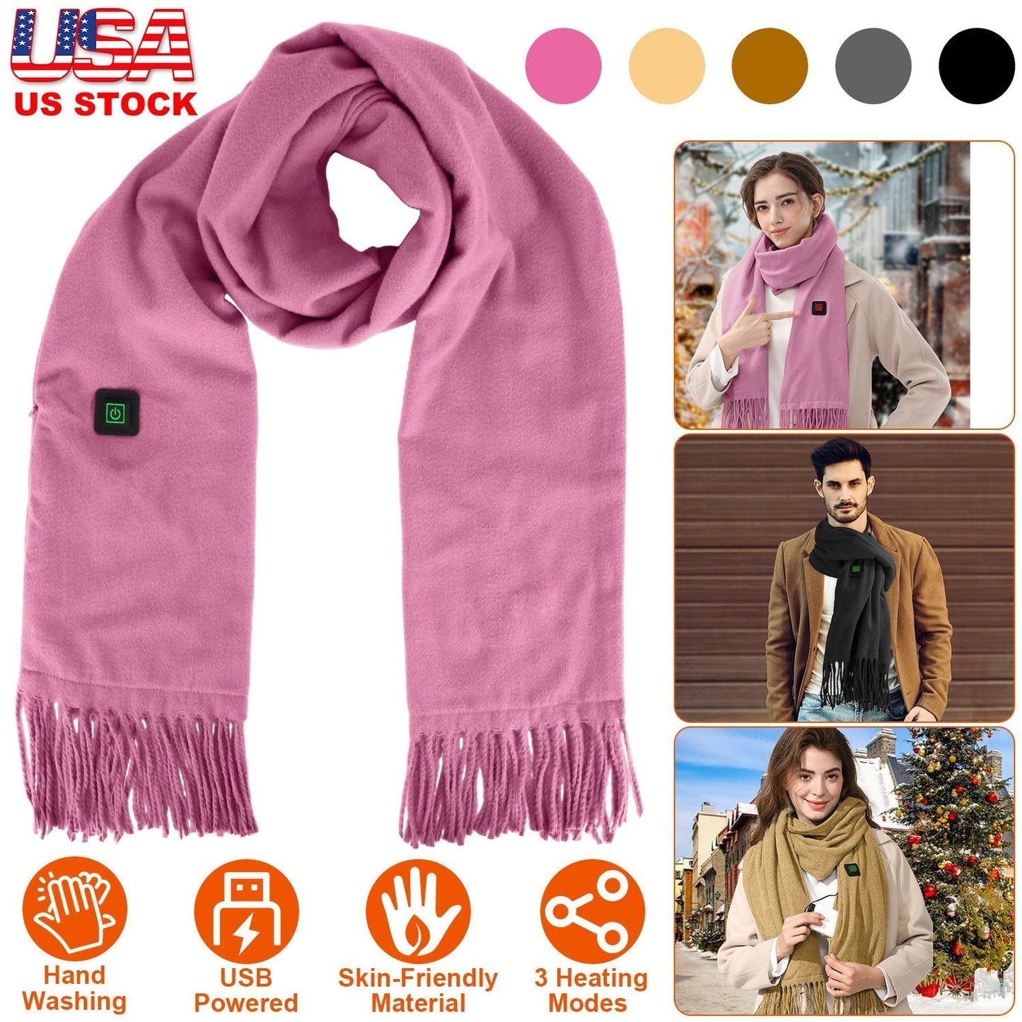 Electric Heated Winter Scarf USB Heating Neck Wrap Unisex Heated Neck Shawl Soft Warm Scarves 3 Heating Modes for Outdoor Cycling Skiing Skating