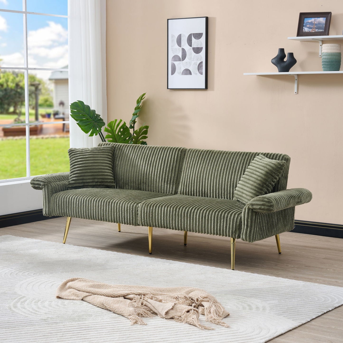 Luxury Foldable Double Sofa Bed With Folding Armrests
